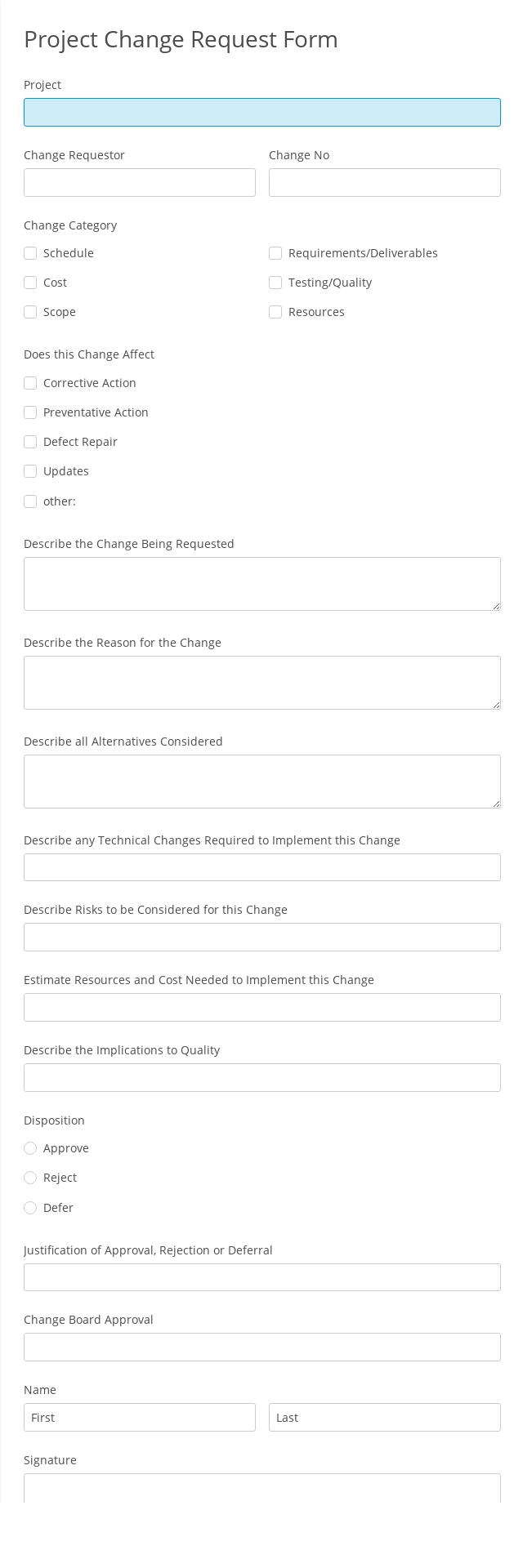 Project Change Request Form