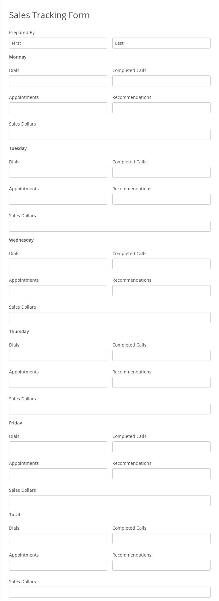 Sales Tracking Form