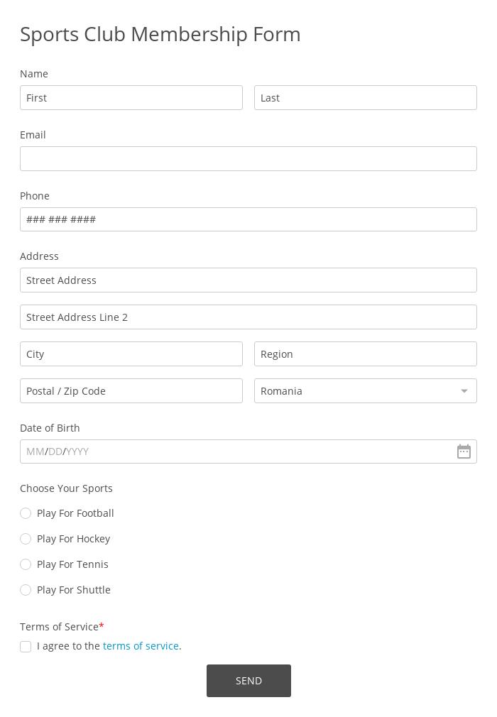 Sports Club Membership Form