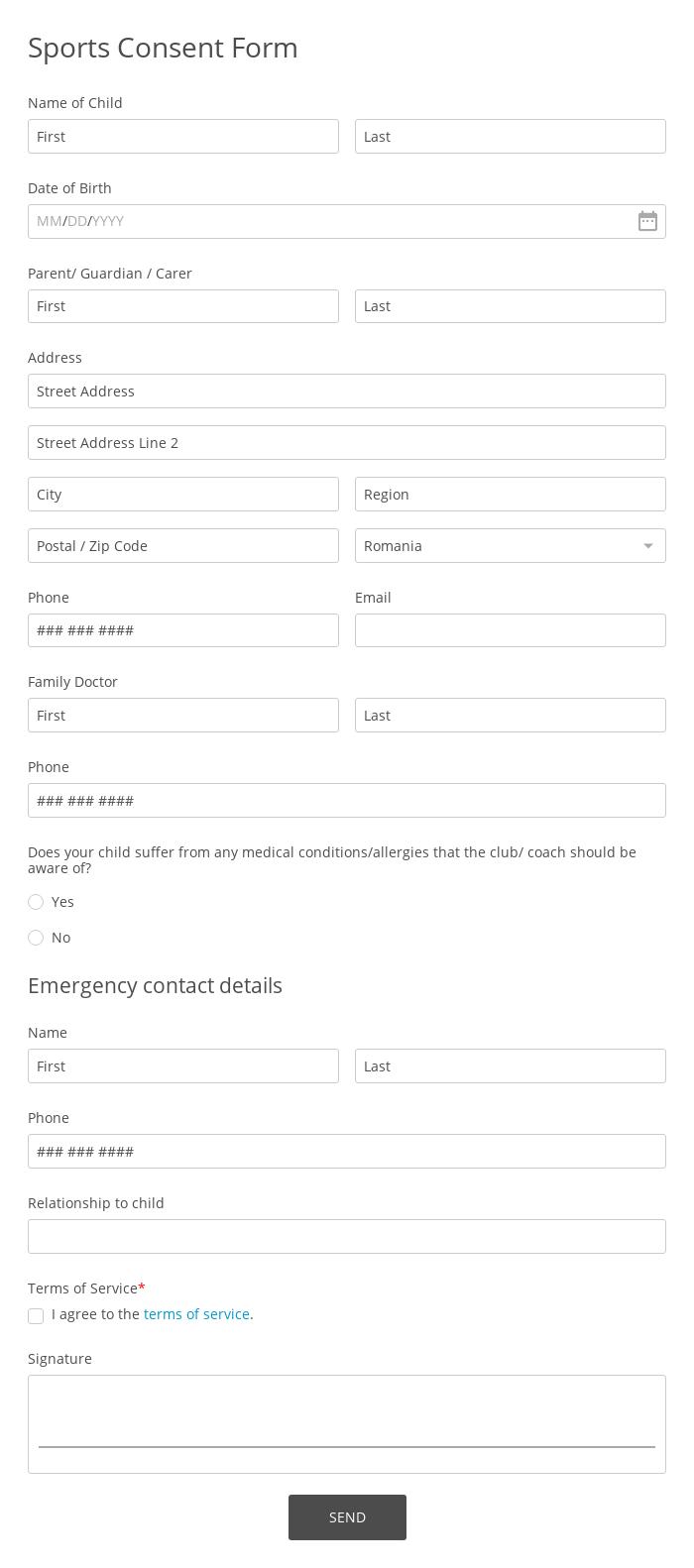 Sports Consent Form