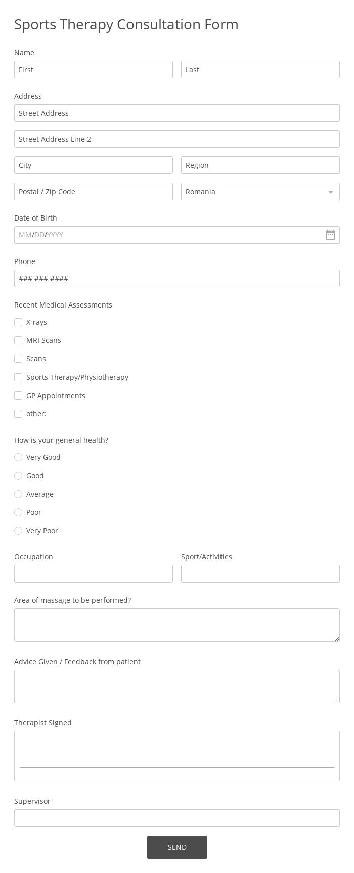 Sports Therapy Consultation Form