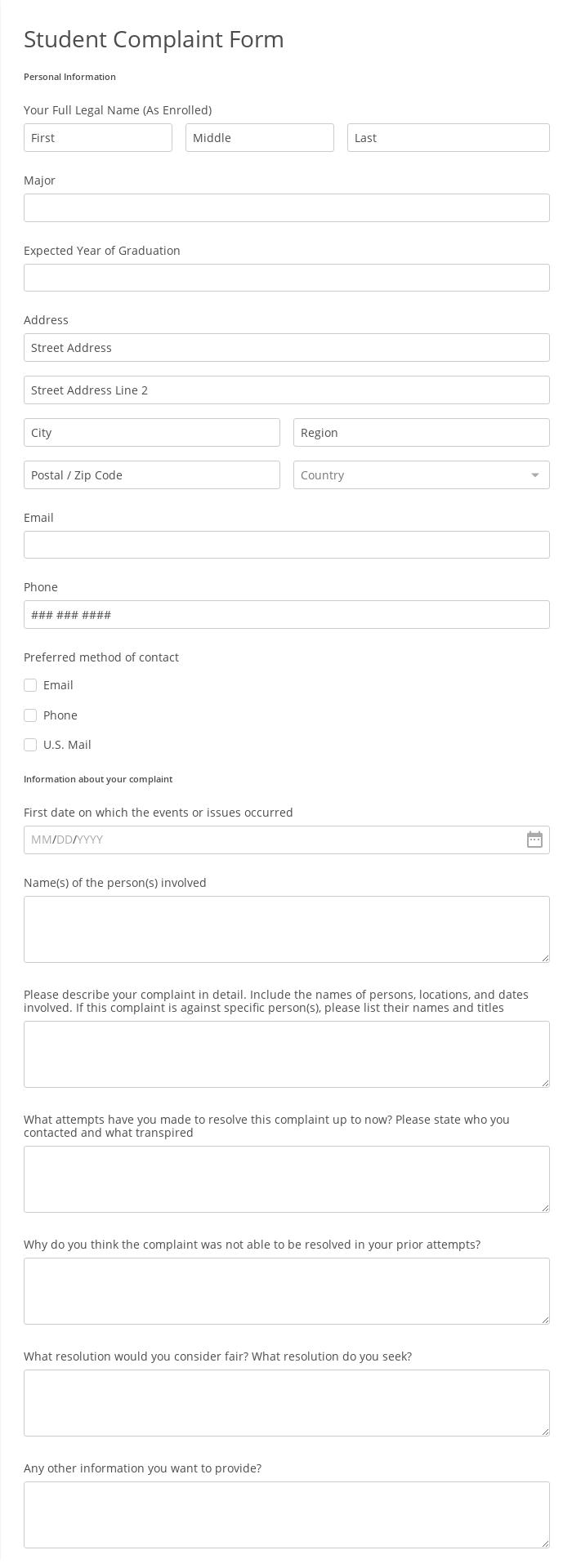 Student Complaint Form