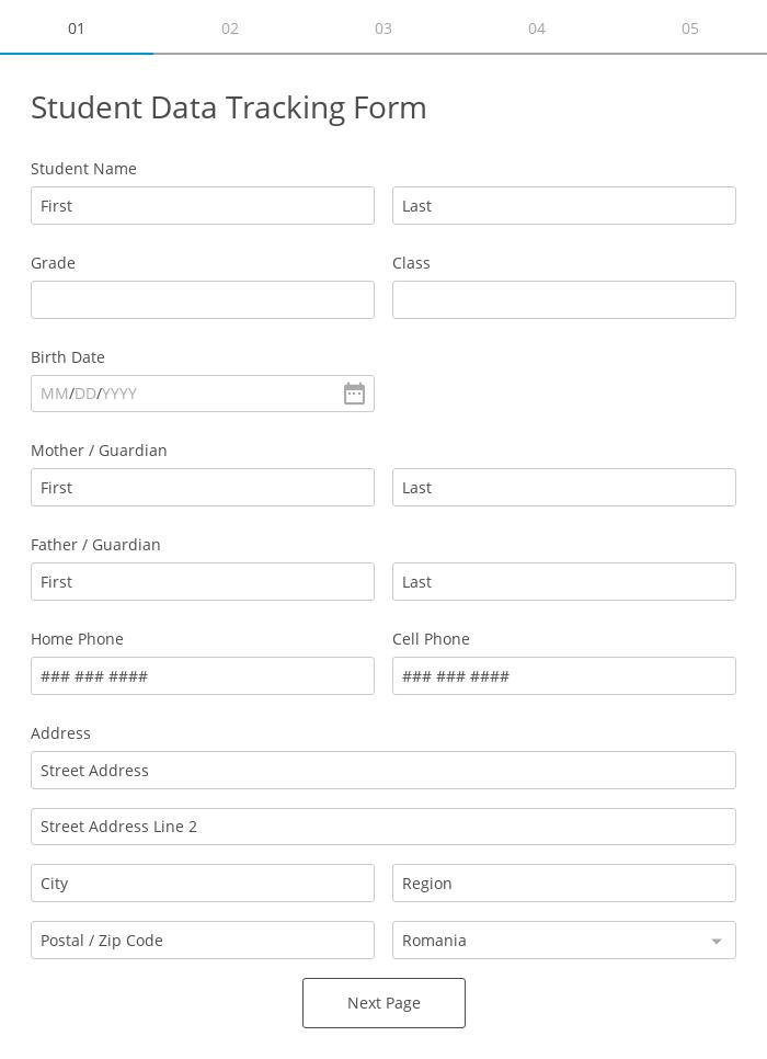 Student Data Tracking Form
