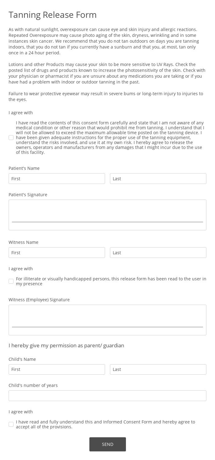Tanning Release Form