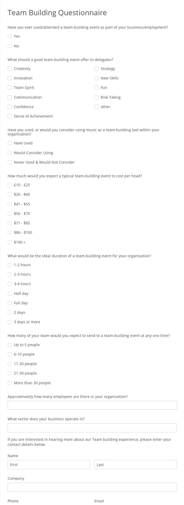 Team Building Questionnaire