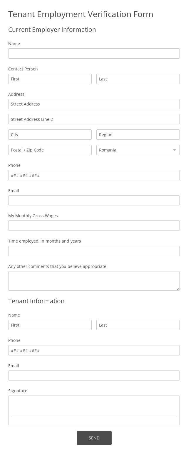 Tenant Employment Verification Form