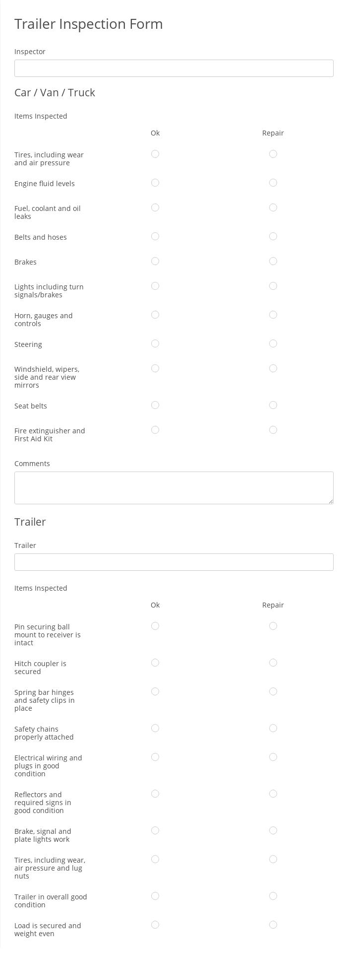 Trailer Inspection Form