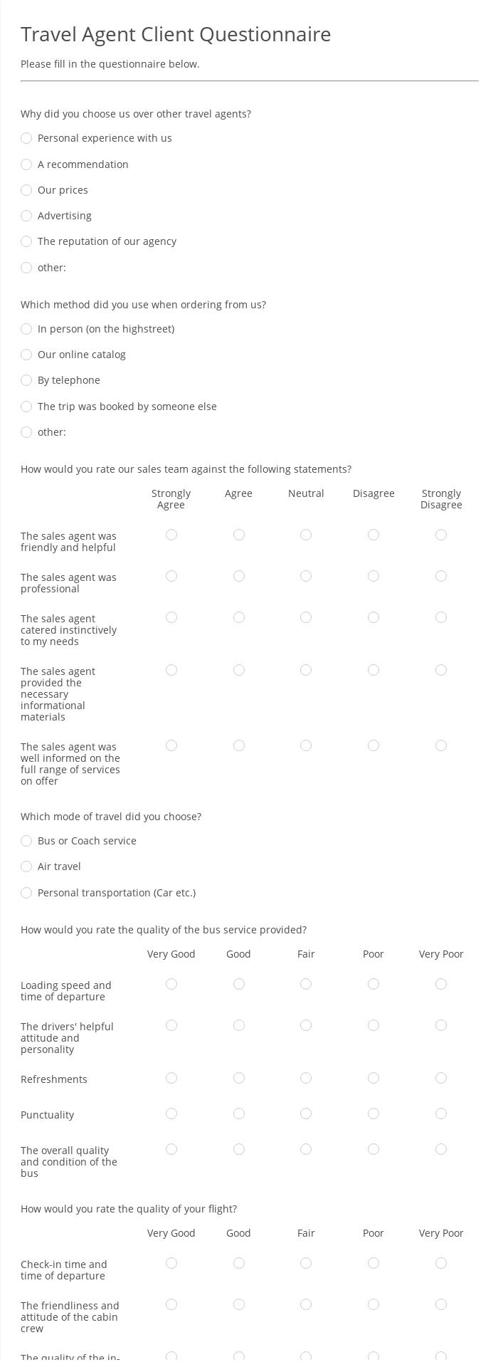 Travel Agent Client Questionnaire