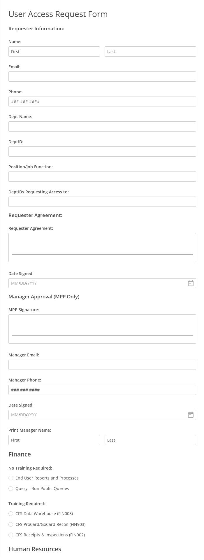 User Access Request Form