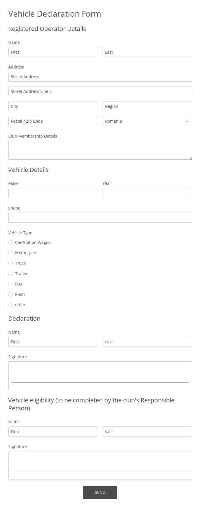 Vehicle Declaration Form