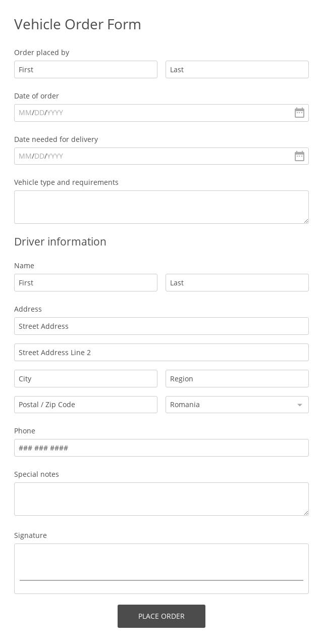 Vehicle Order Form