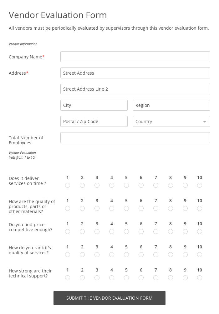Vendor Evaluation Form