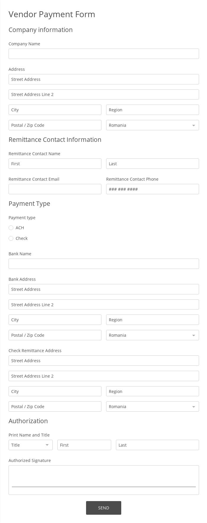Vendor Payment Form