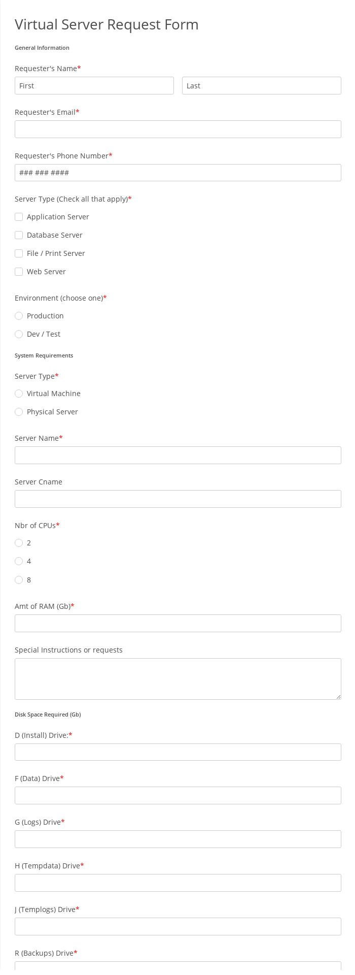 Virtual Server Request Form