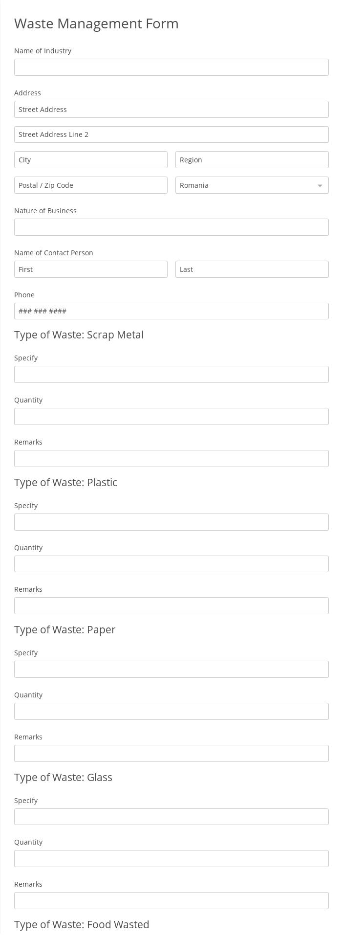 Waste Management Form