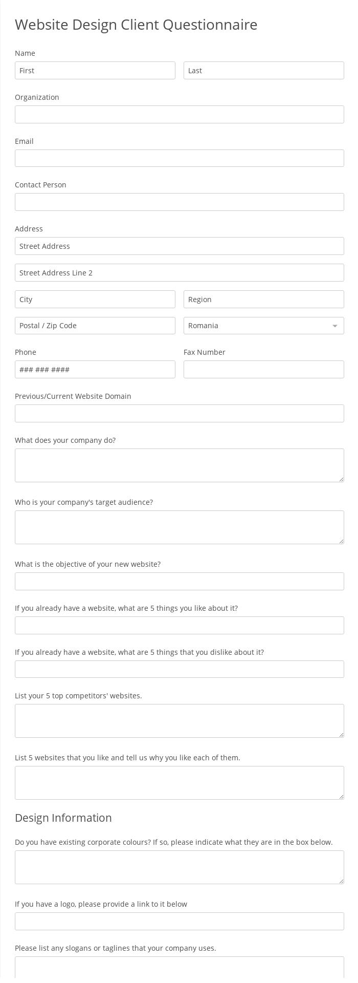 Website Design Client Questionnaire