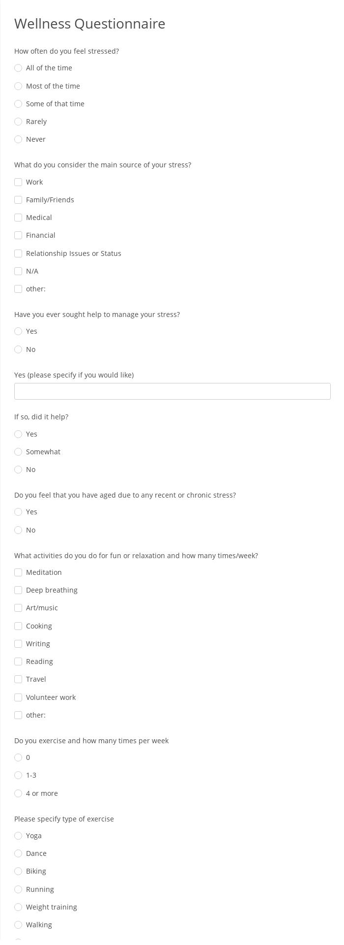 Wellness Questionnaire