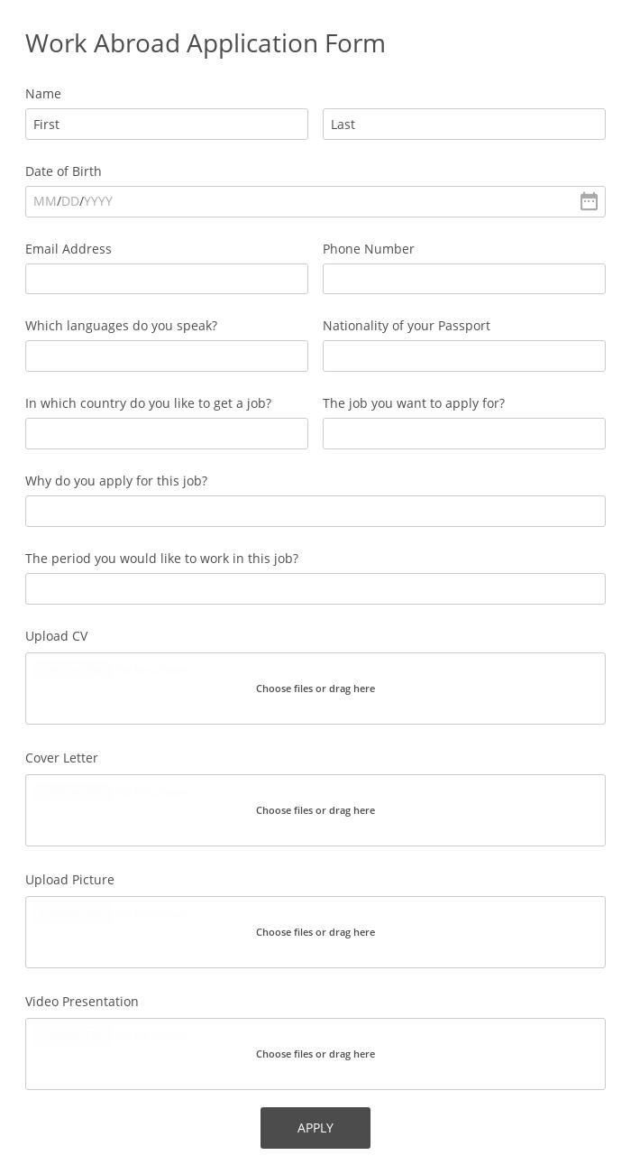 Work Abroad Application Form