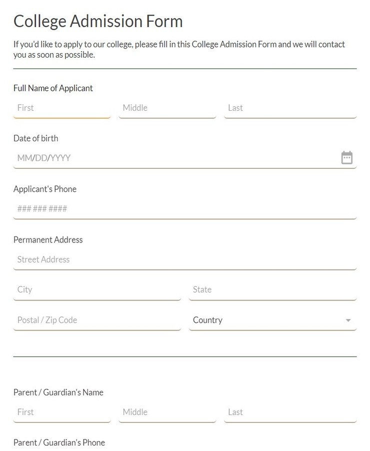 college admission form
