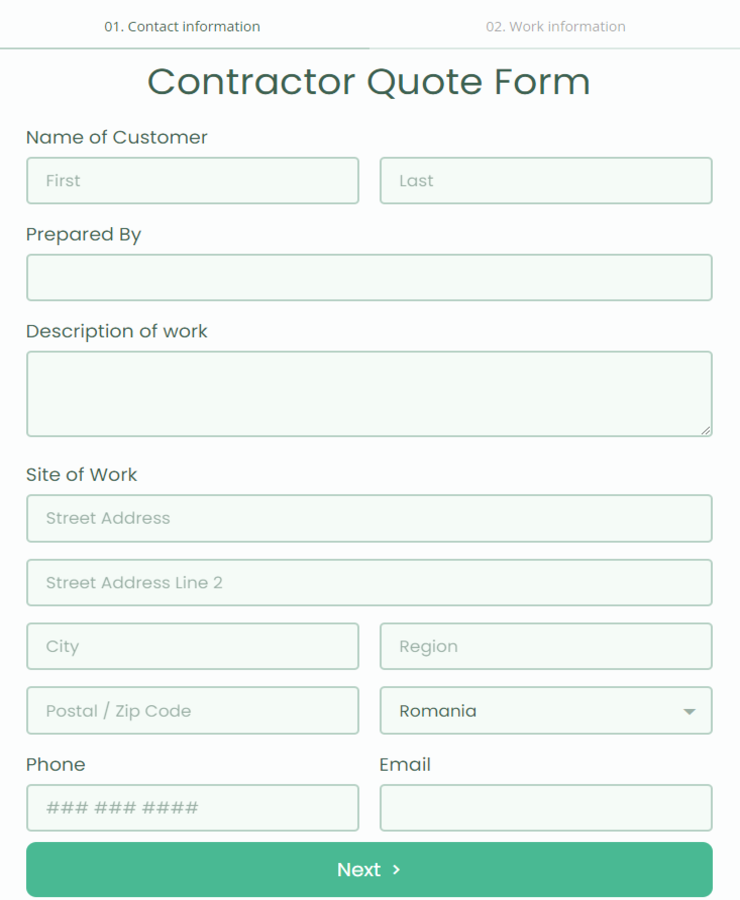 Contractor Quote Form Template