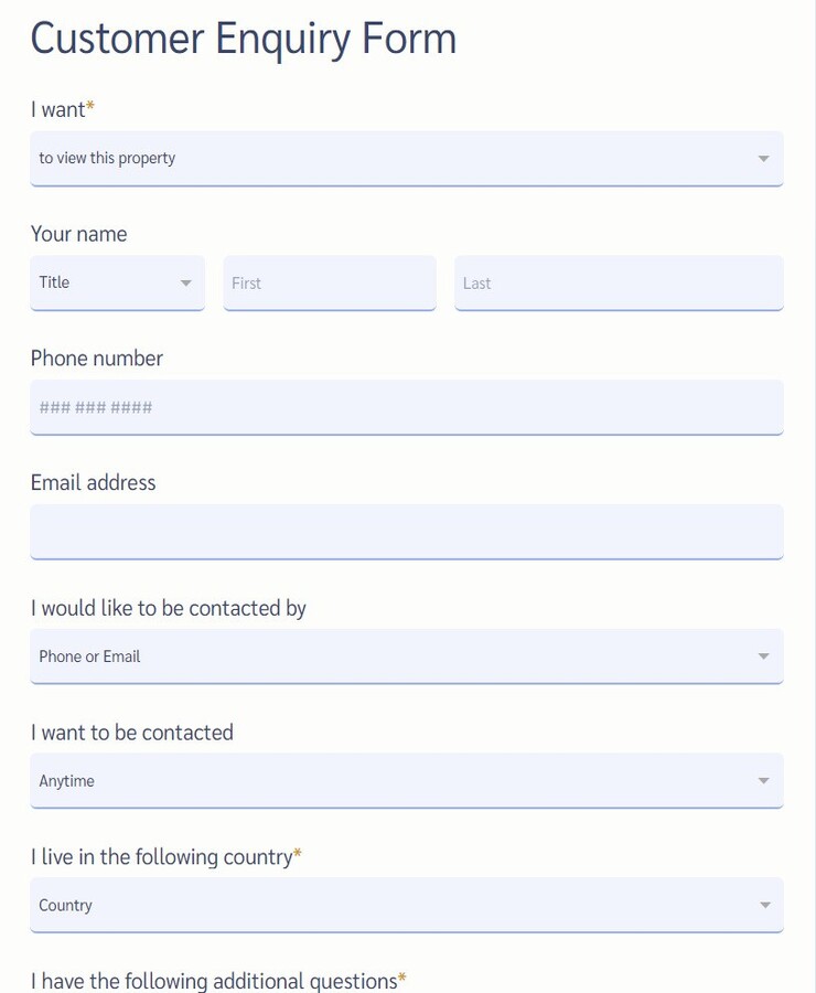 customer enquiry form