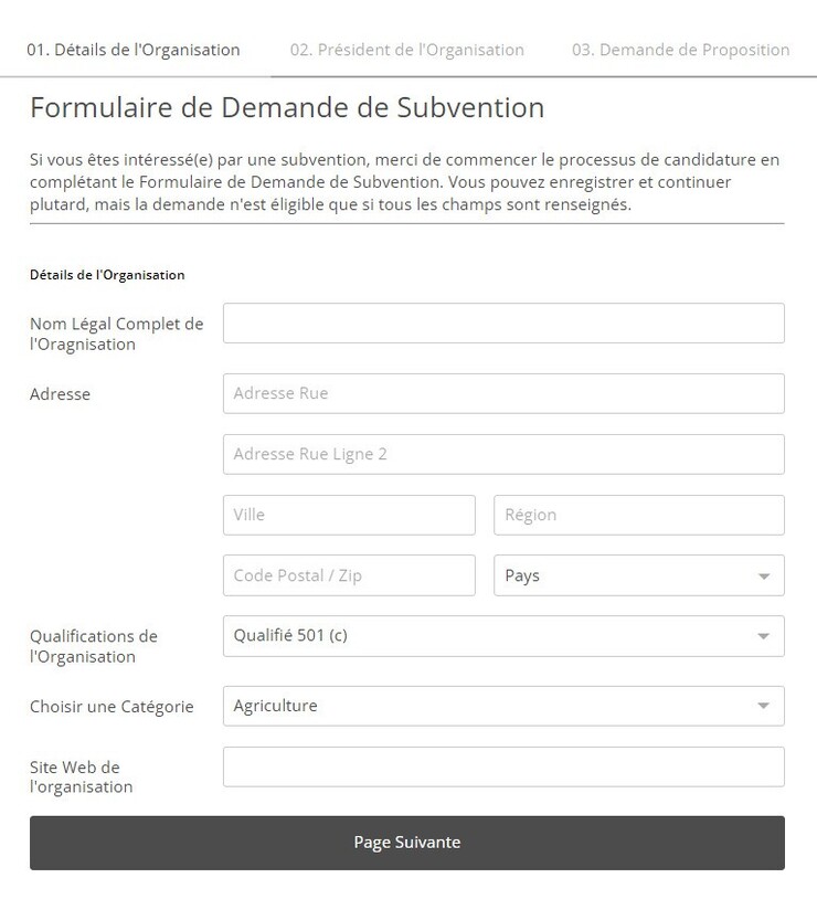 formulaire de demande de subvention
