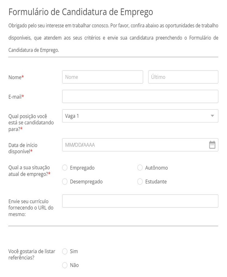 formulario de candidature de emprego