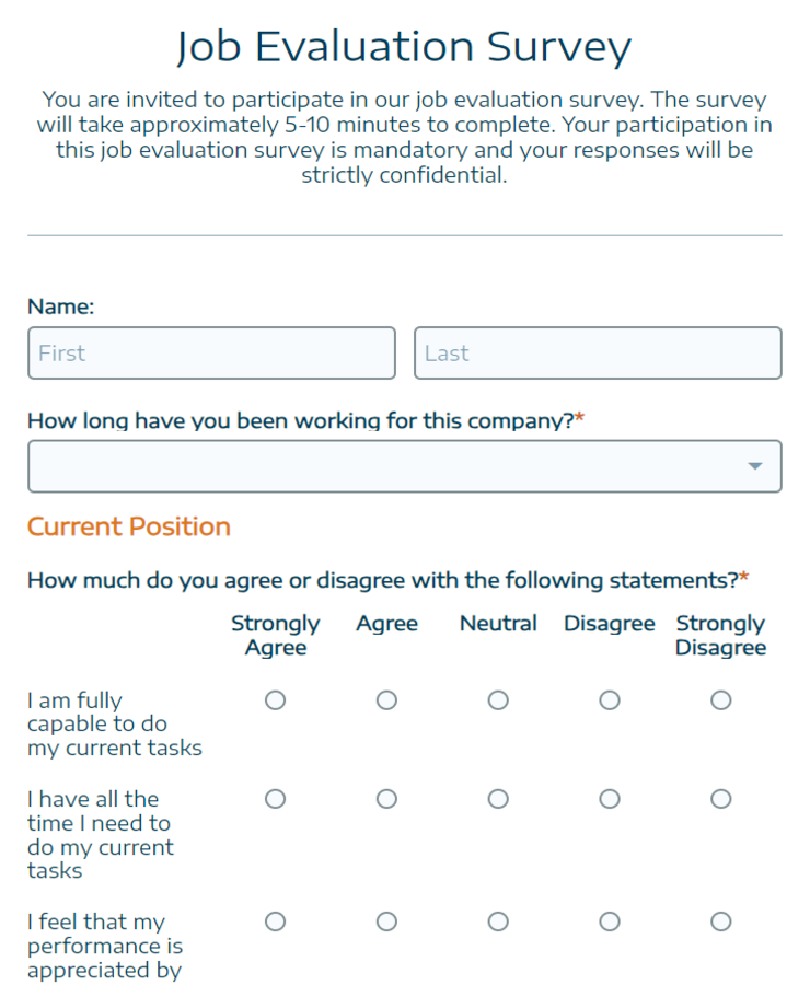 Job Evaluation Survey Template