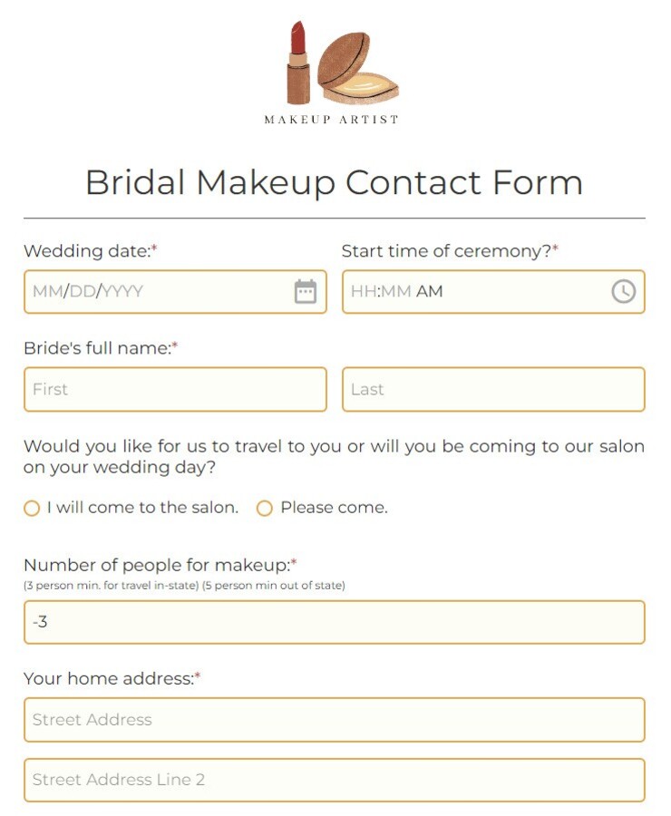 bridal makeup contact form
