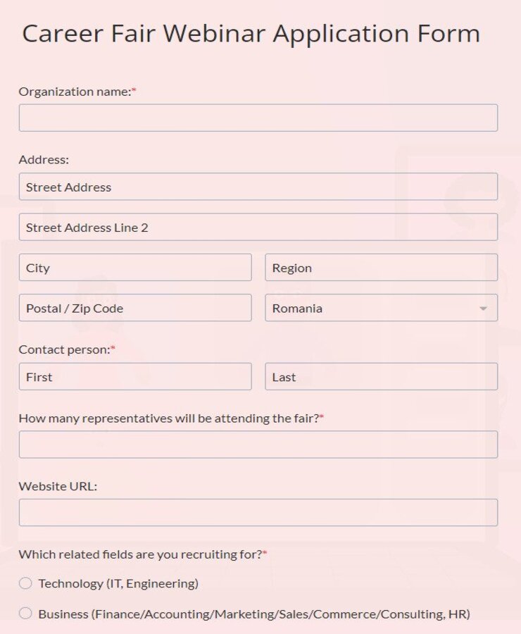 career fair webinar application form