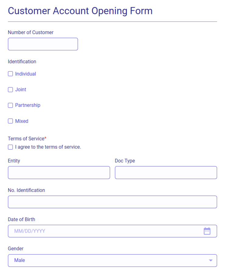 Customer Account Opening Form Template