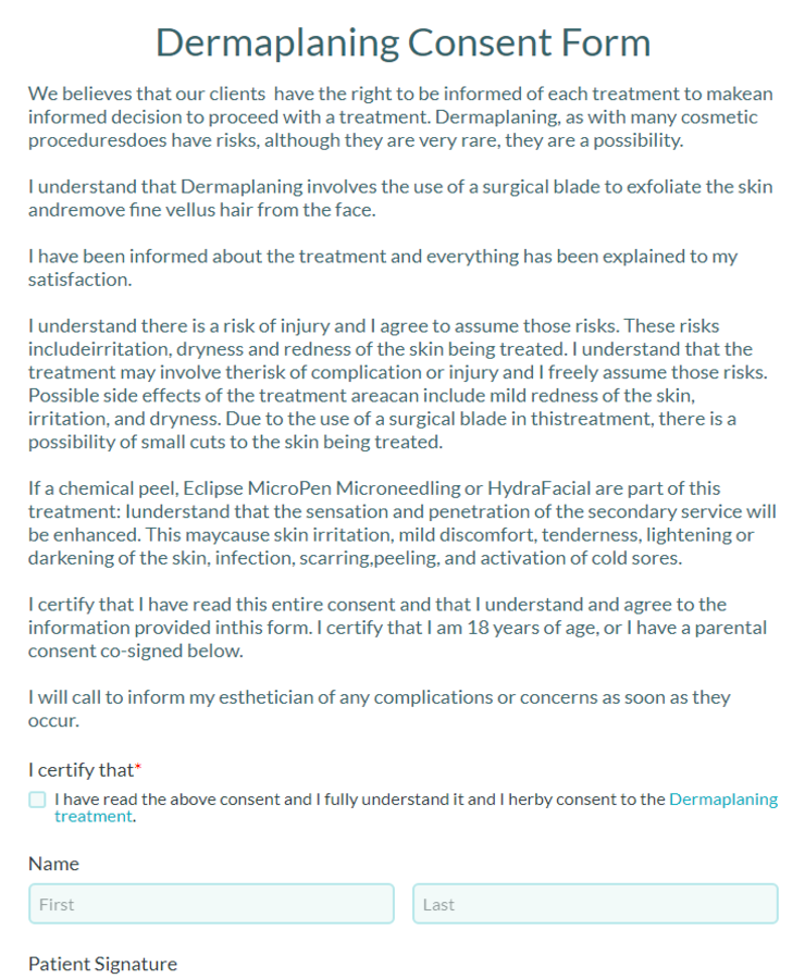 Dermaplaning Consent Form