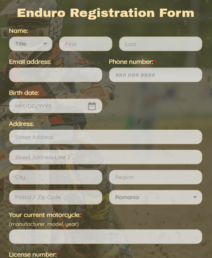 Enduro Registration Form Template