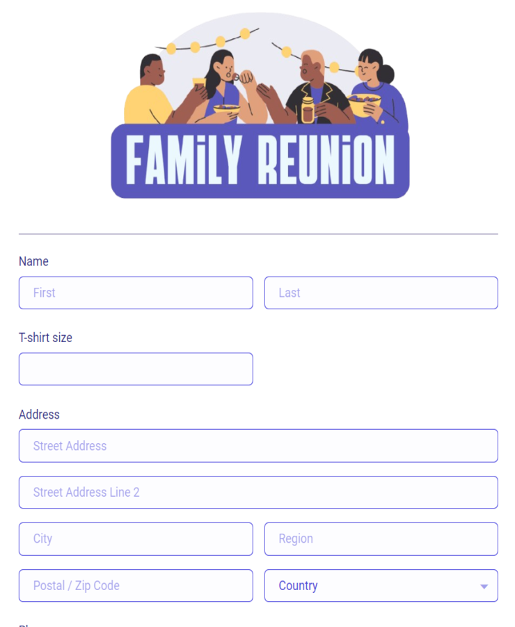Family Reunion Registration Form Template