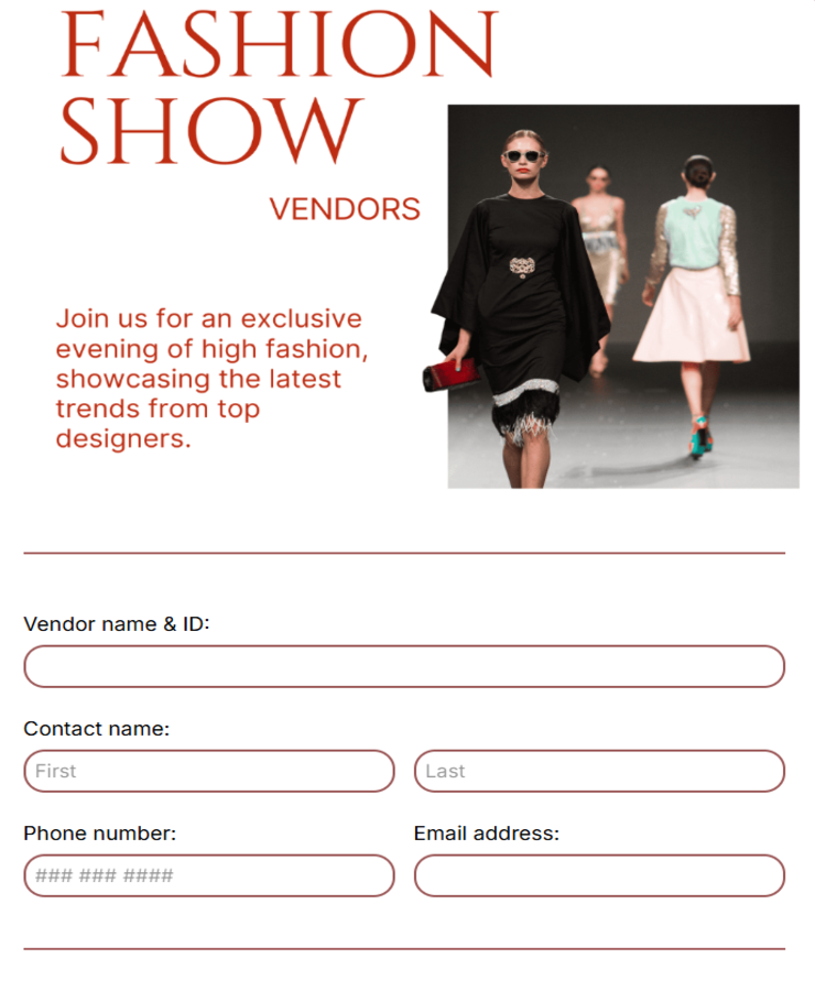 Fashion Show Vendors Registration Form Templates