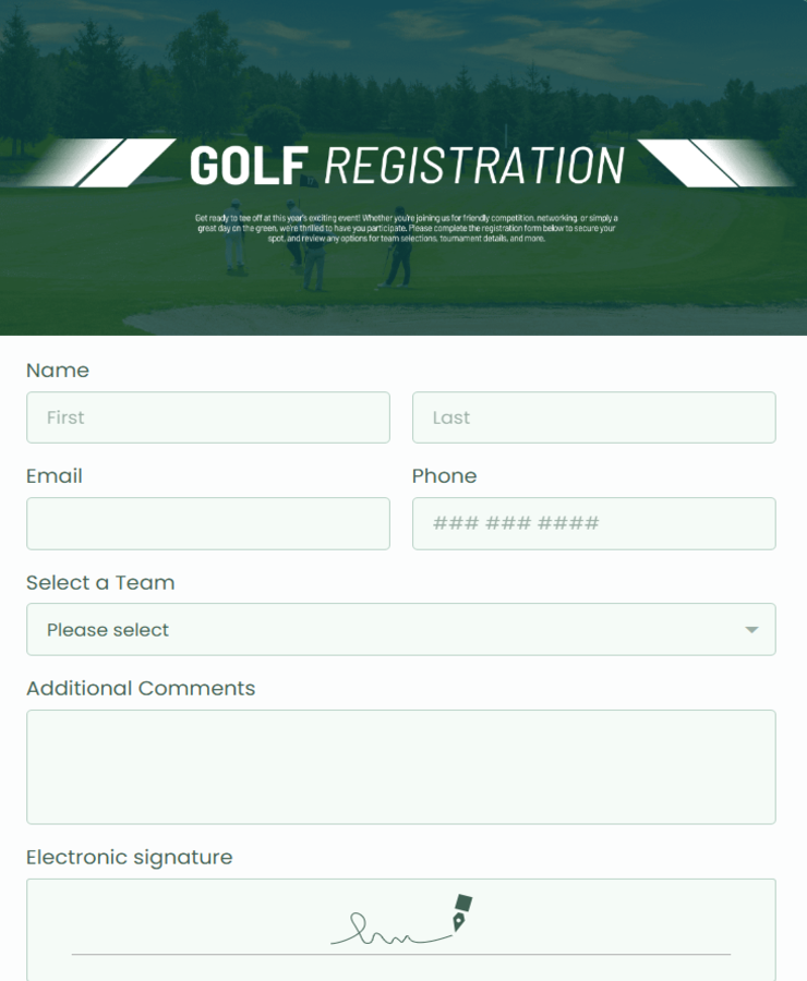 Golf Registration Form Template