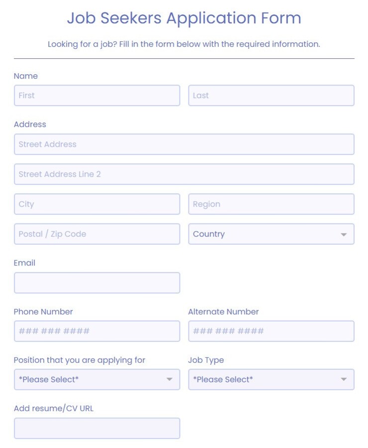 Job Seekers Application Form Template