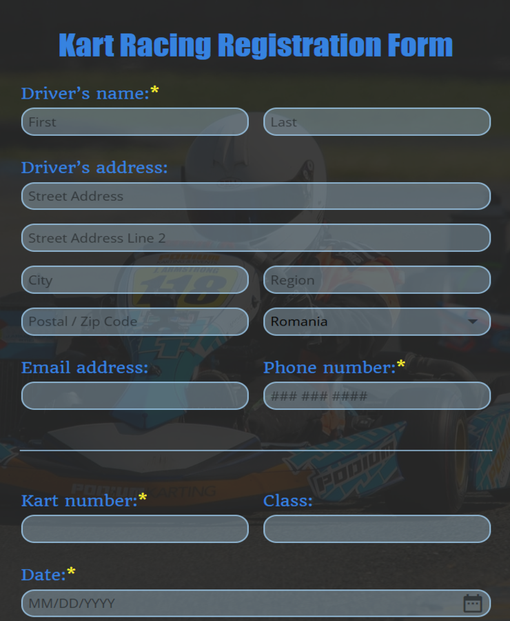 Kart Racing Registration Form Template
