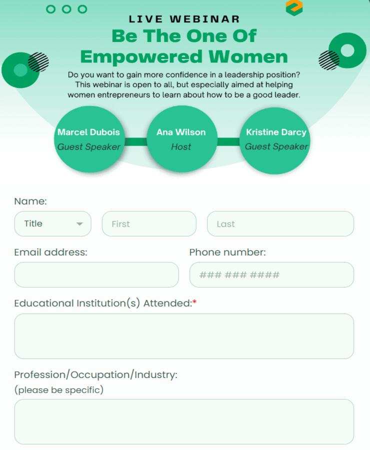 Leadership Webinar Registration Form Template