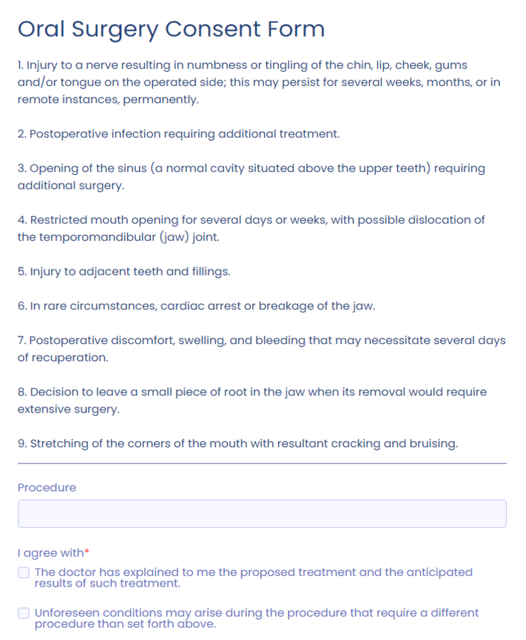 Oral Surgery Consent Form