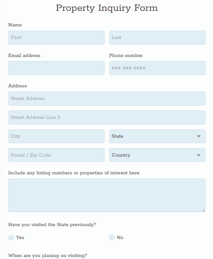 Property Inquiry Form Template