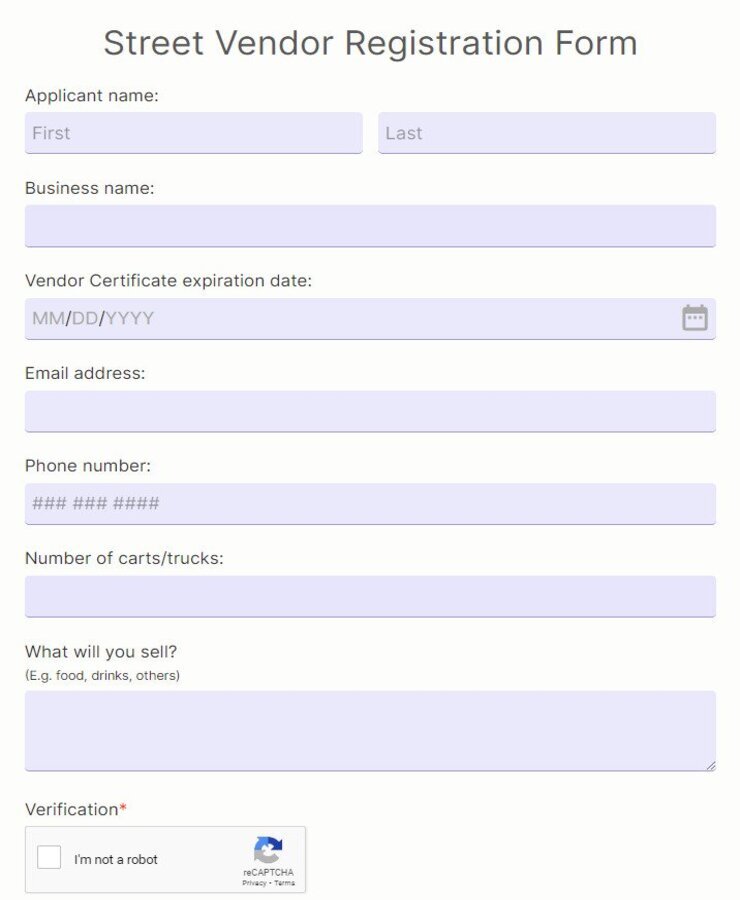 street vendor registration form
