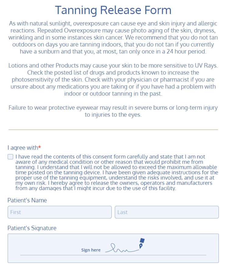 Tanning Release Form