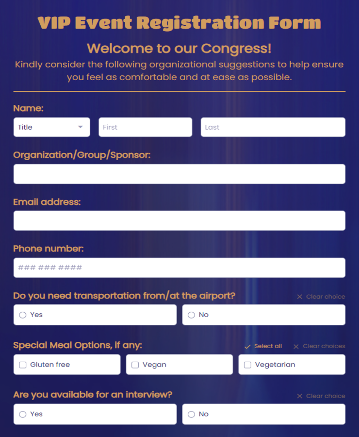 VIP Event Registration Form Template