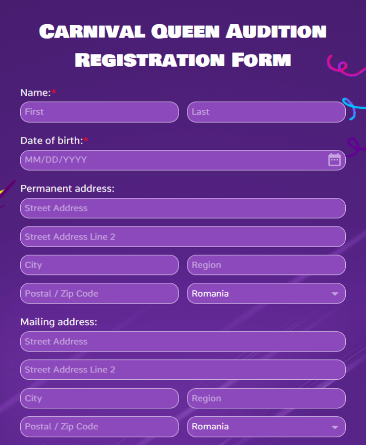 Carnival Queen Audition Registration Form