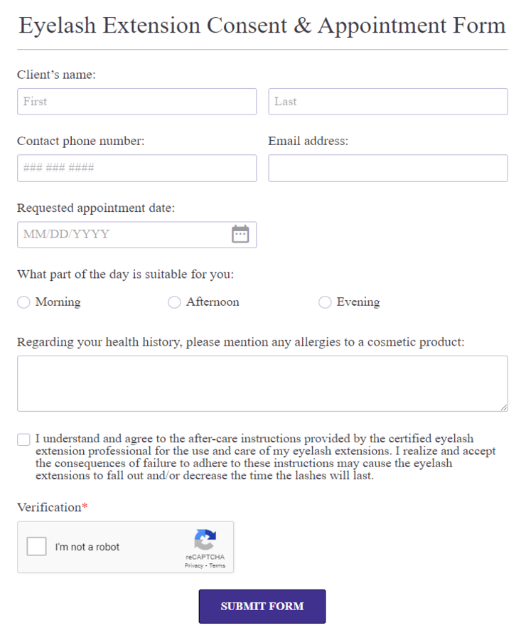 Eyelash Extension Consent & Appointment Form