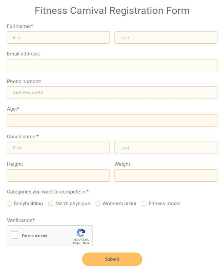 fitness carnival registration form