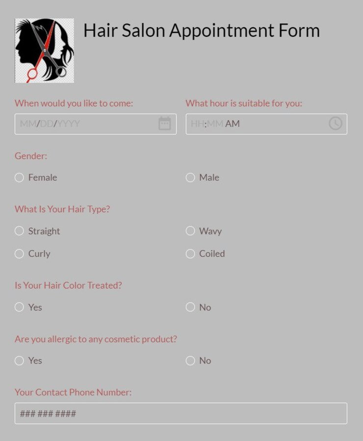 hair salon appointment form