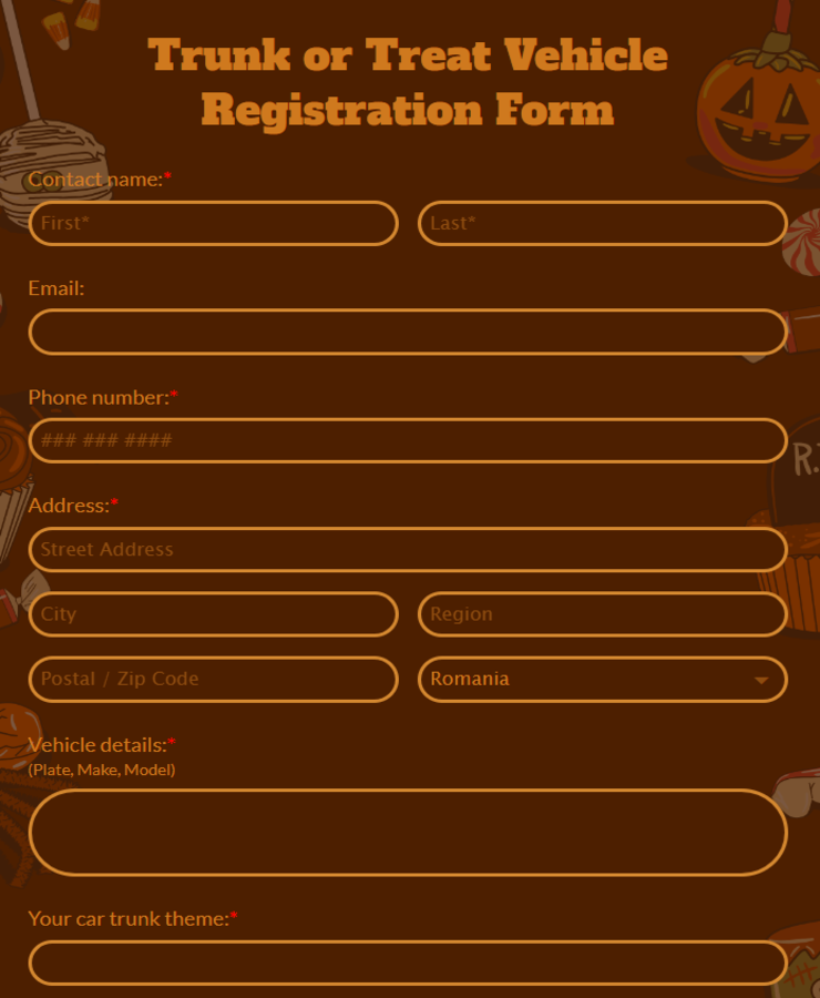 Trunk or Treat Vehicle Registration Form