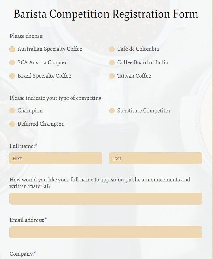 barista competition registration form